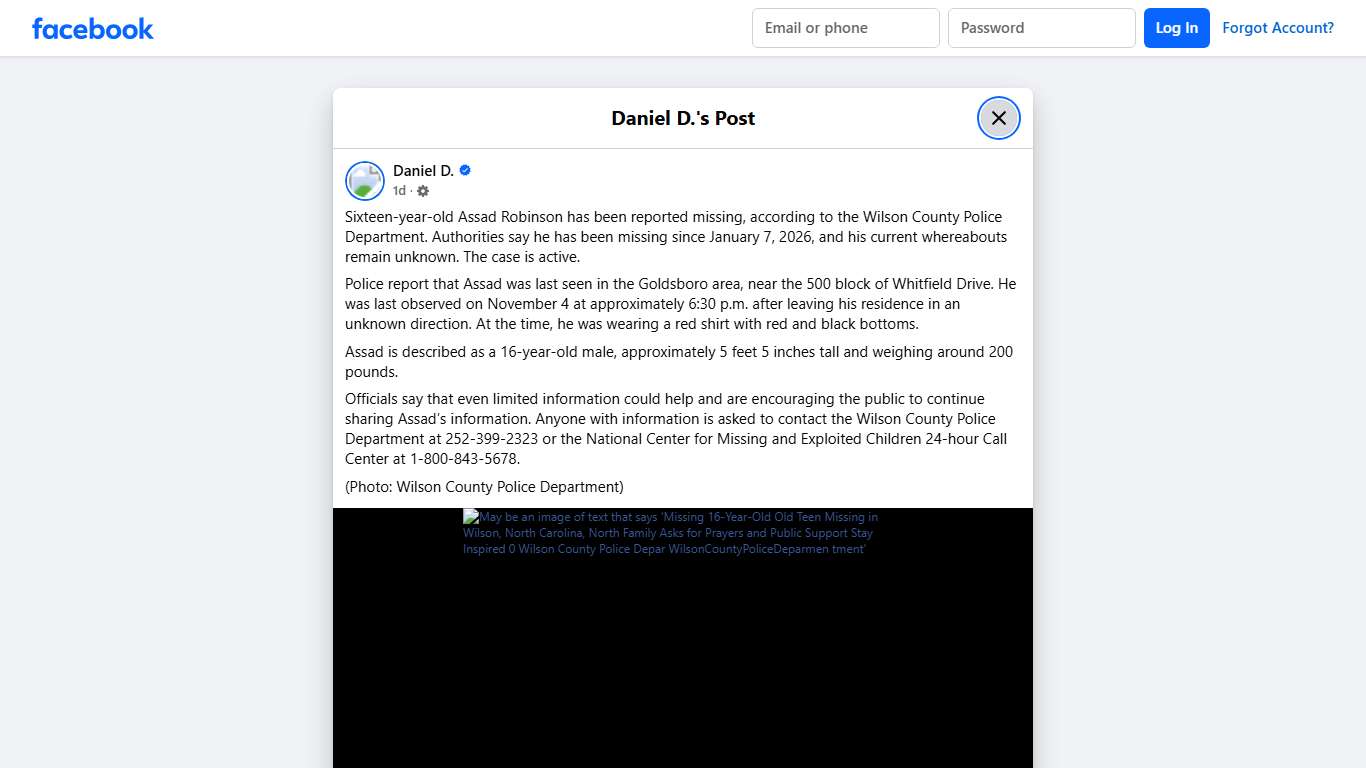 Daniel D. - Sixteen-year-old Assad Robinson has been... Facebook